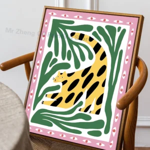 Egipski tygrys i leopard - kolorowy plakat boho Fioletowy