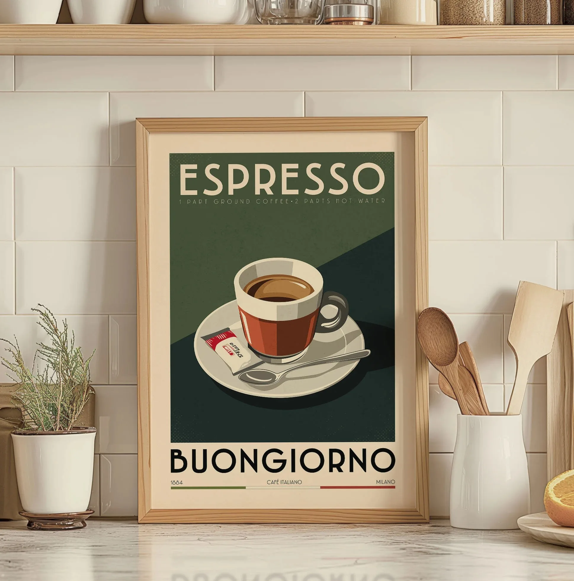 Plakat z filiżanką espresso w stylu Bauhaus Zielony