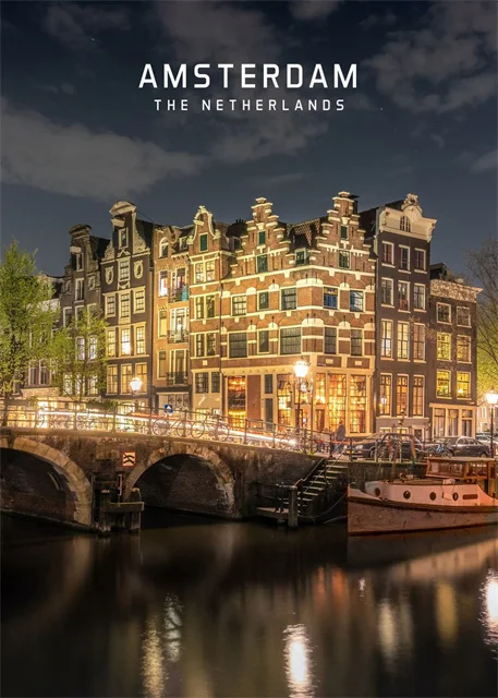 Europejskie miasta - plakat z Paryżem i Amsterdamem Biały