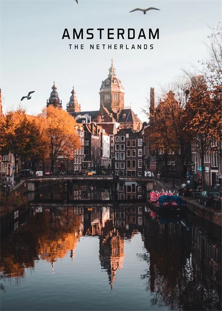 Europejskie miasta - plakat z Paryżem i Amsterdamem Różowy