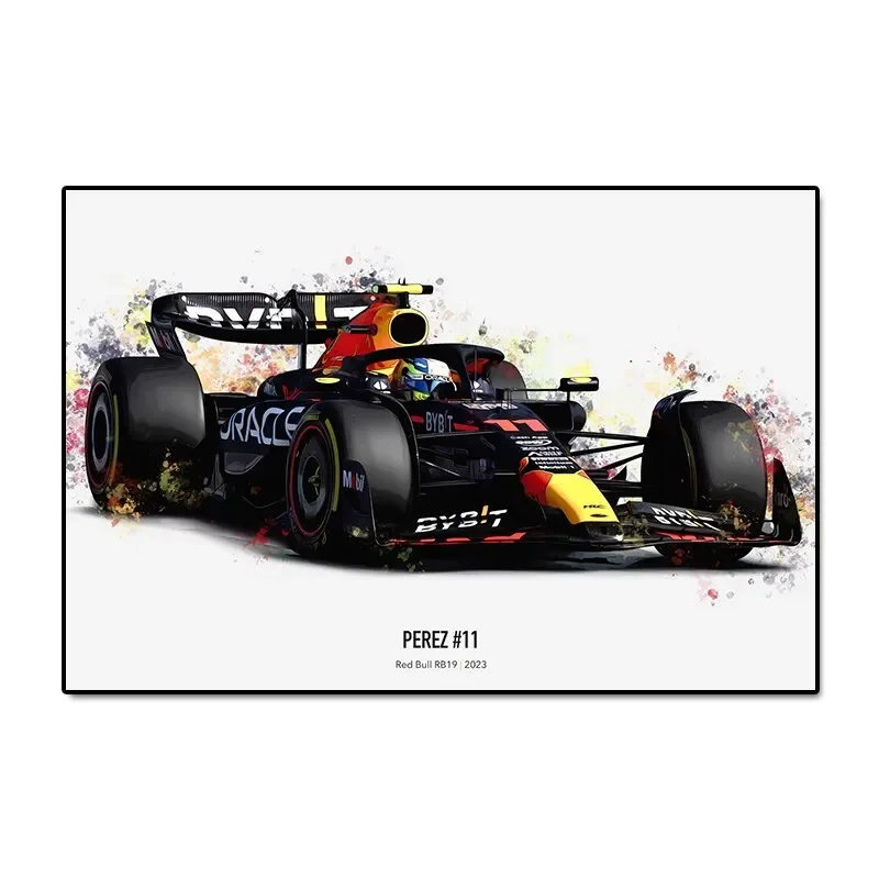 Bolidy F1 - plakat wyścigowy w akwareli Wzór 3