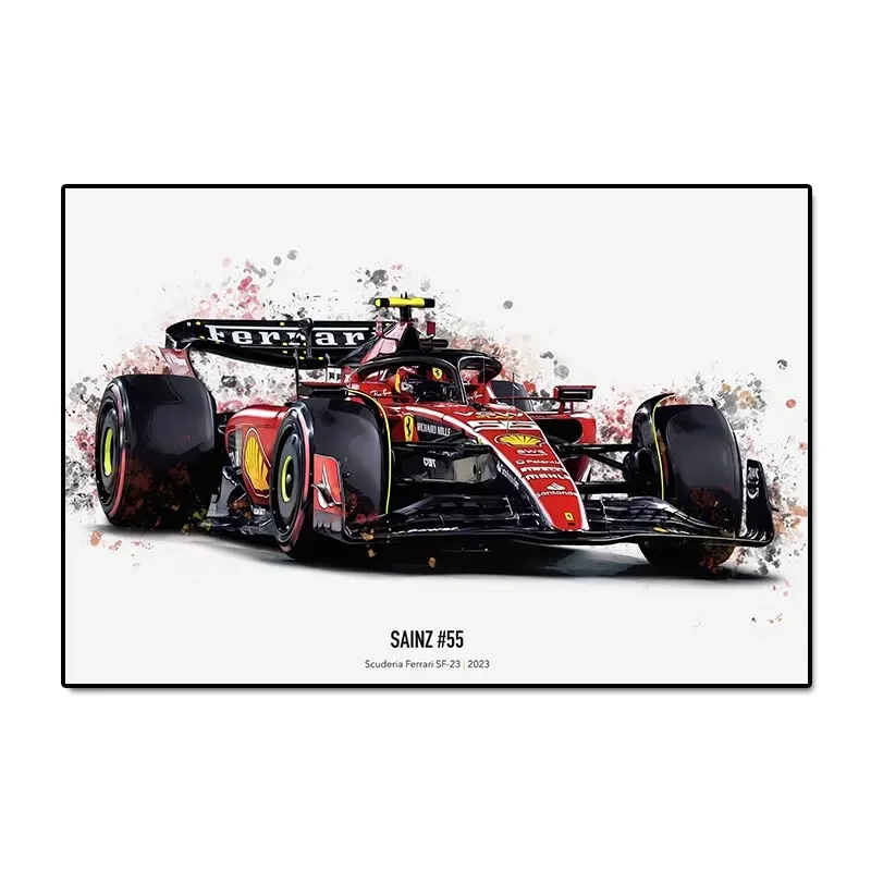 Bolidy F1 - plakat wyścigowy w akwareli Wzór 6