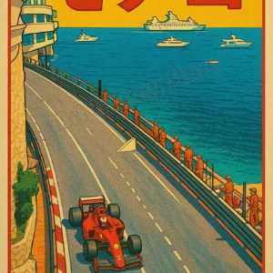 Plakat F1 wyścigowy w stylu japońskim Zielony