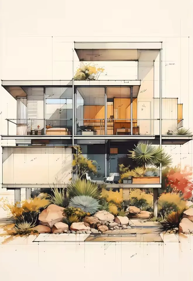 Plakat architektura Fallingwater Bauhaus Brązowy