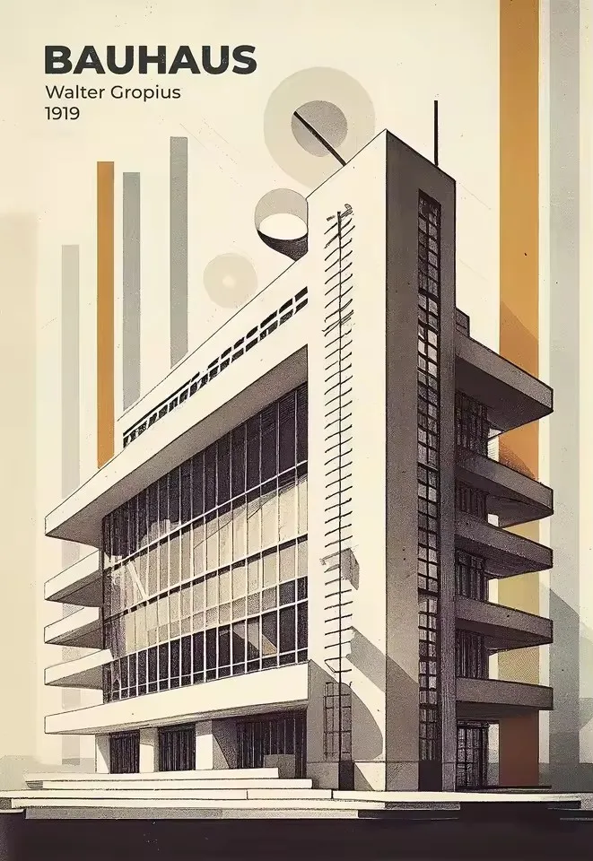 Plakat architektura Fallingwater Bauhaus Ciemny szary