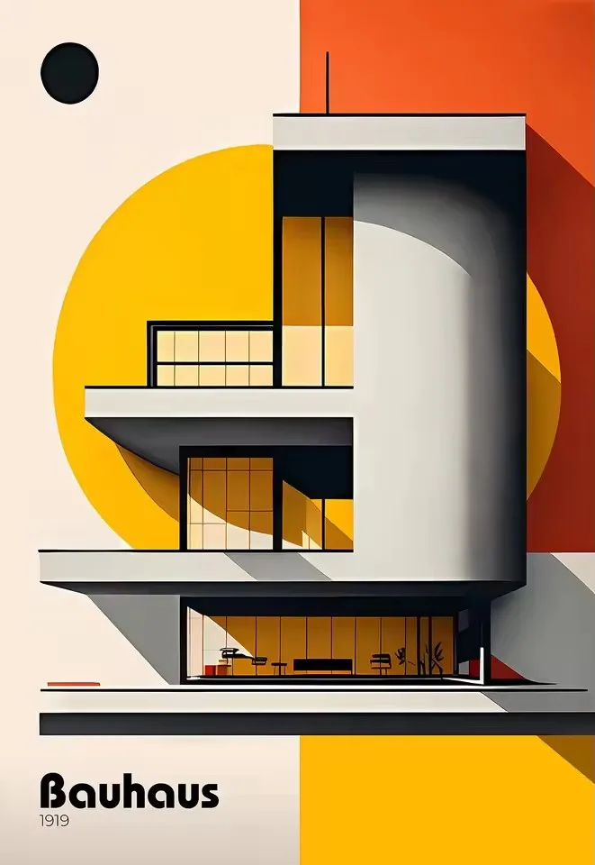 Plakat architektura Fallingwater Bauhaus Pomarańczowy
