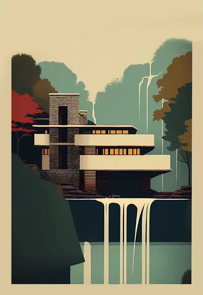 Plakat architektura Fallingwater Bauhaus Wielo