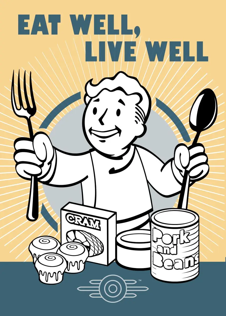 Plakat Fallout Vault Boy - gra retro Granatowy