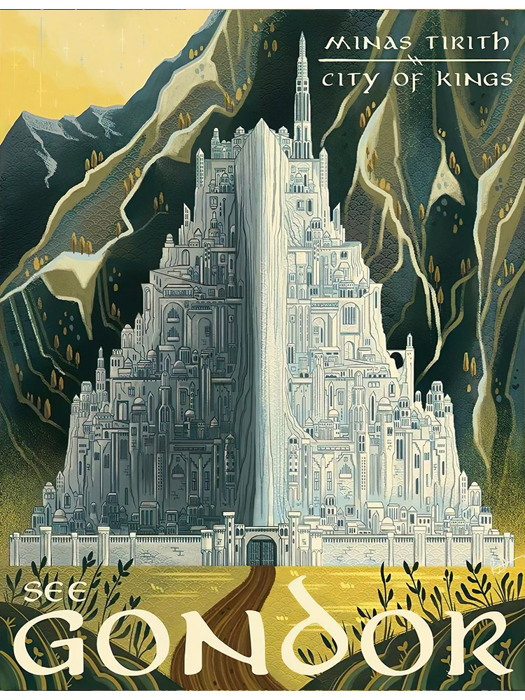 Plakat fantasy Mordor - retro grafika podróżnicza Wzór 3