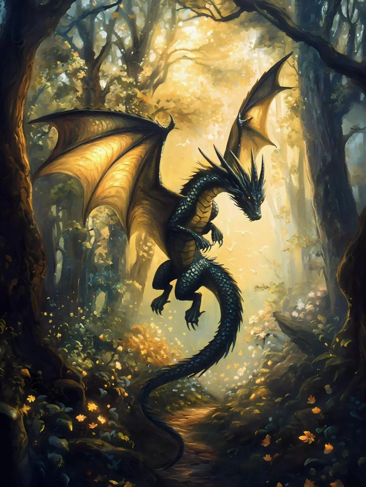 Fantasy smok - plakat na płótnie Biały