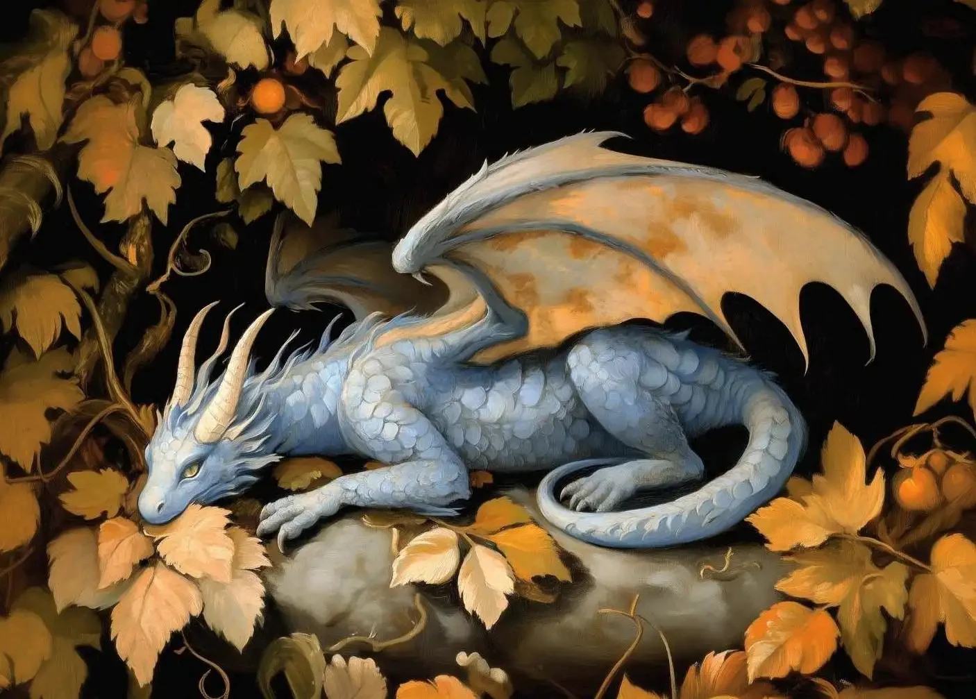 Fantasy smok - plakat na płótnie Czarny