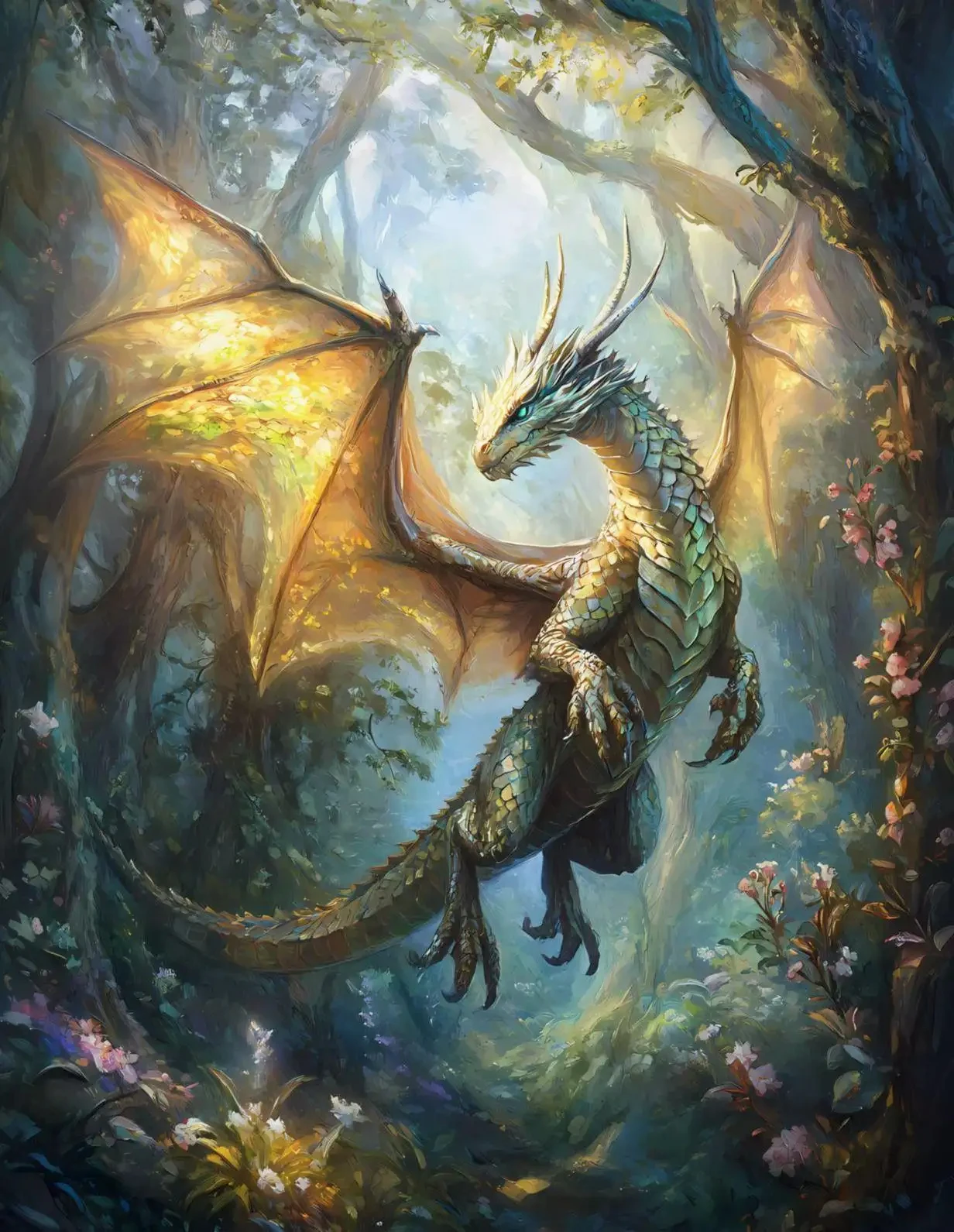 Fantasy smok - plakat na płótnie Fioletowy