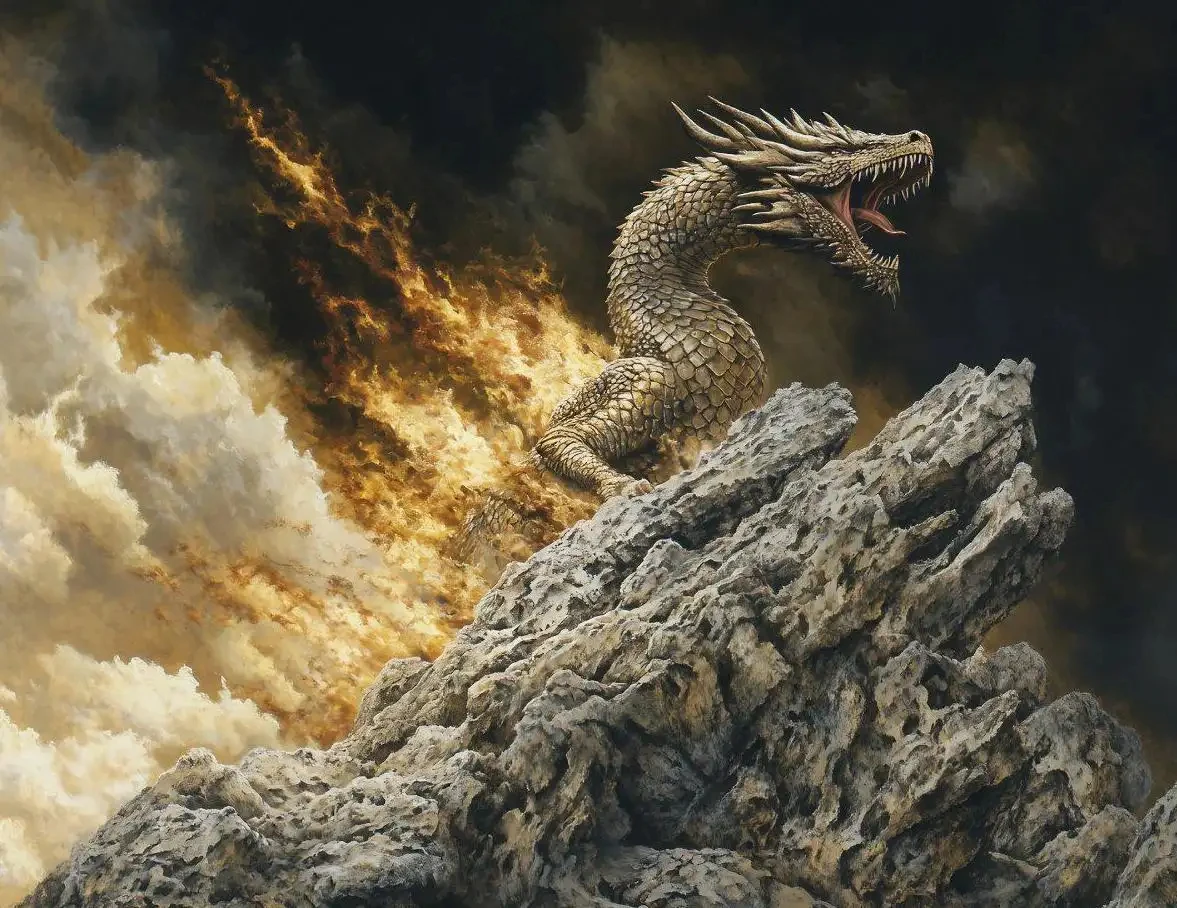 Fantasy smok - plakat na płótnie Jasnoszary