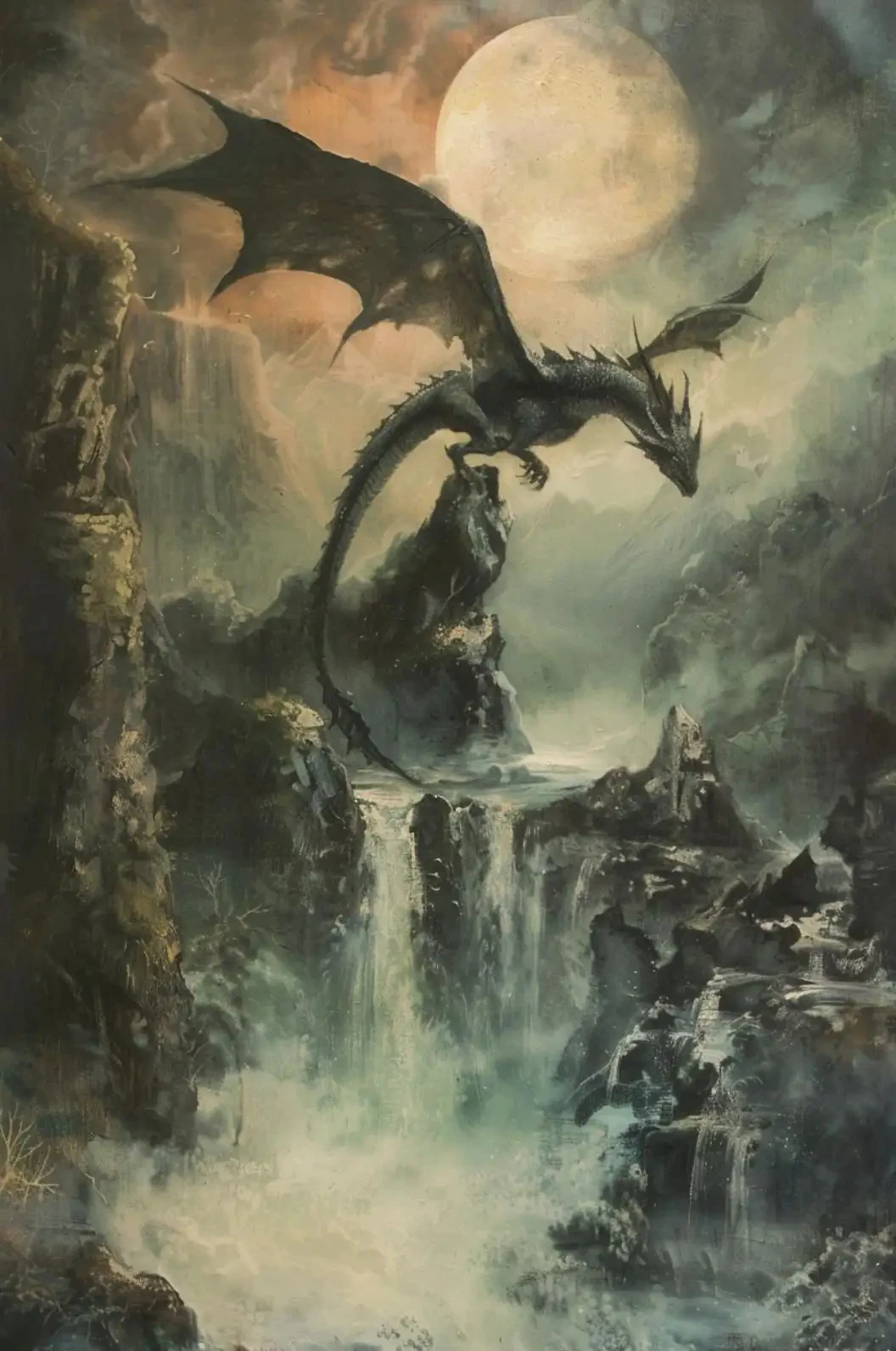 Fantasy smok - plakat na płótnie Jasnozielony