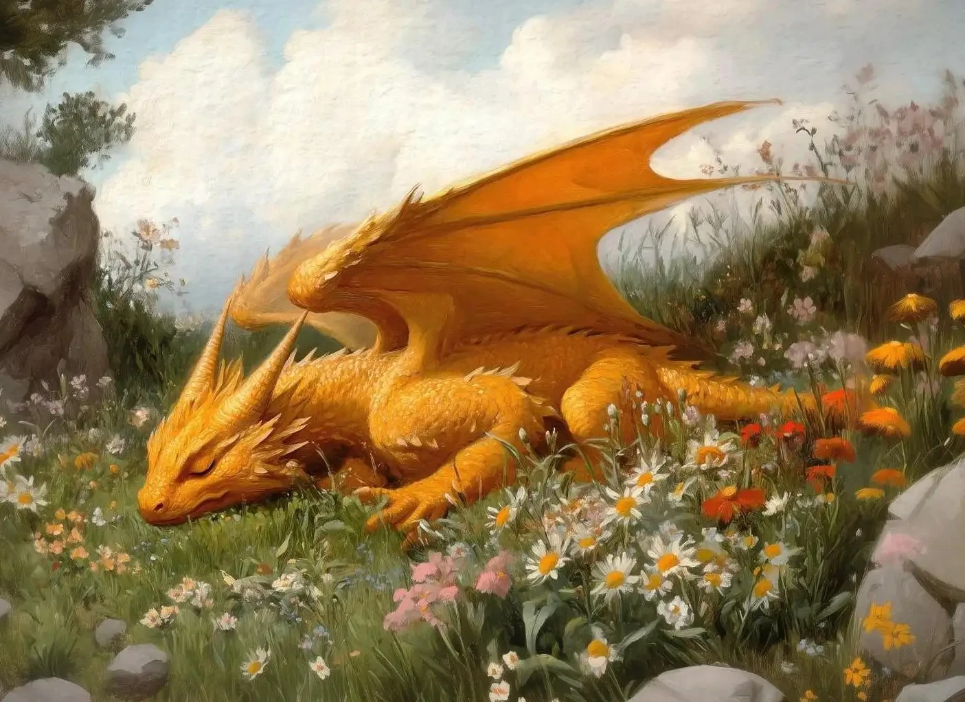 Fantasy smok - plakat na płótnie Zielony