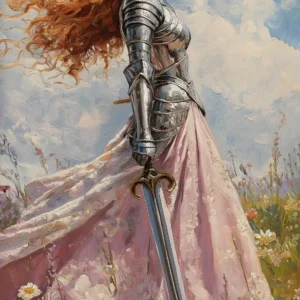 Wojowniczka z mieczem - plakat fantasy Niebieski