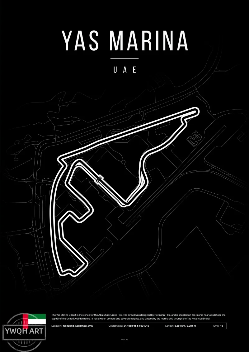 Plakat Formula 1 - czarno-bialy tor wyscigowy Błękitny