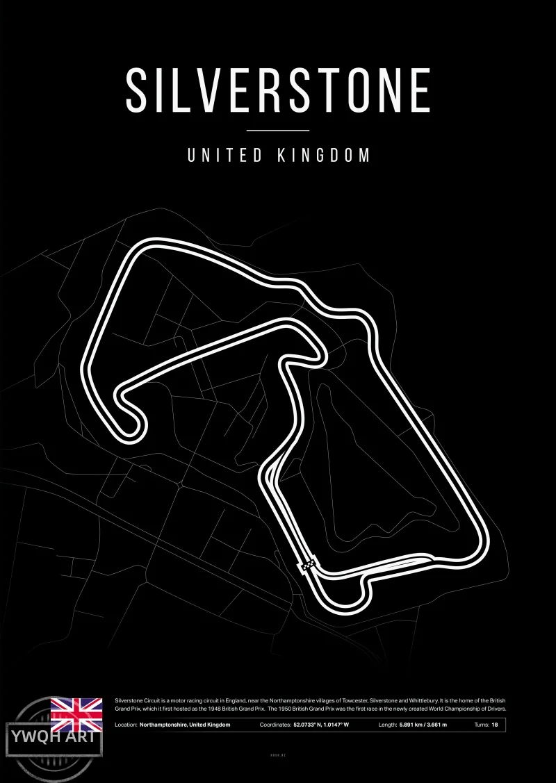 Plakat Formula 1 - czarno-bialy tor wyscigowy Khaki