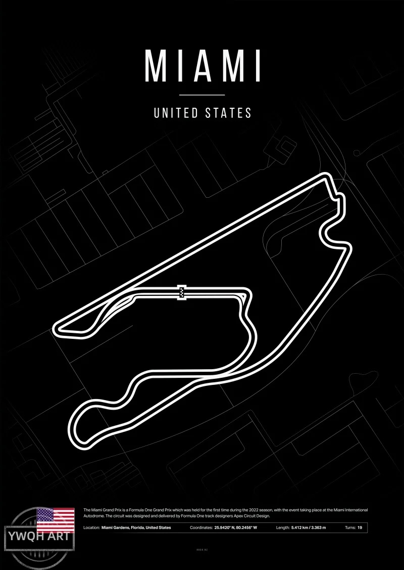 Plakat Formula 1 - czarno-bialy tor wyscigowy Jasny
