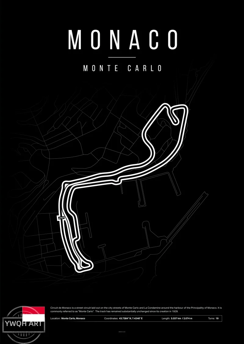 Plakat Formula 1 - czarno-bialy tor wyscigowy Wielo