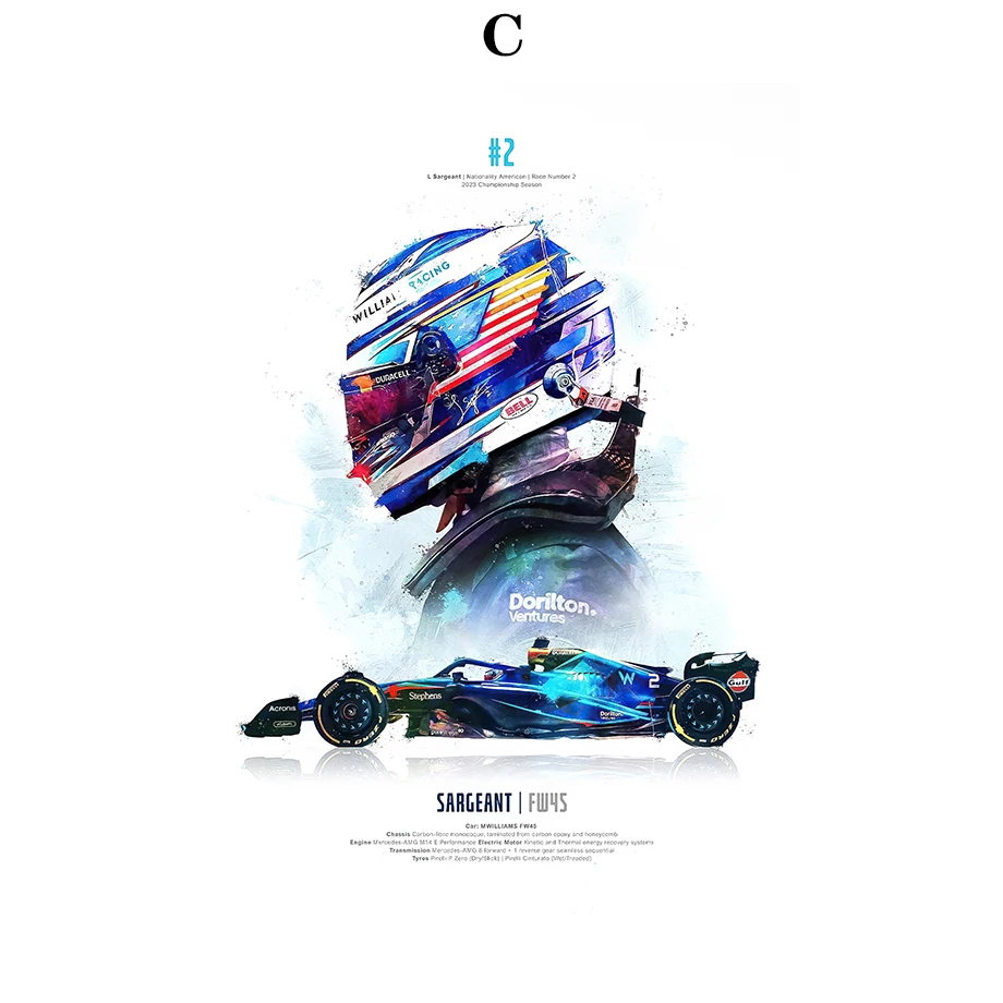Plakat Formuła 1 - kask wyścigowy akwarela Wzór 6