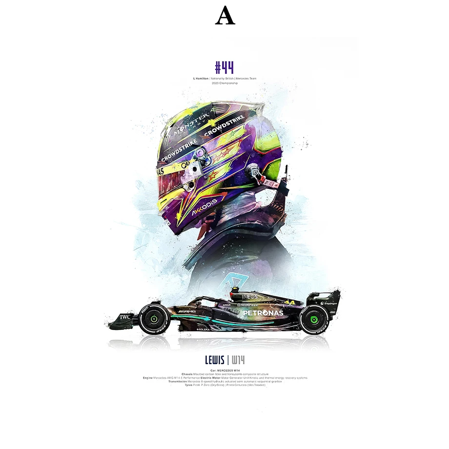 Plakat Formuła 1 - kask wyścigowy akwarela Wzór 8