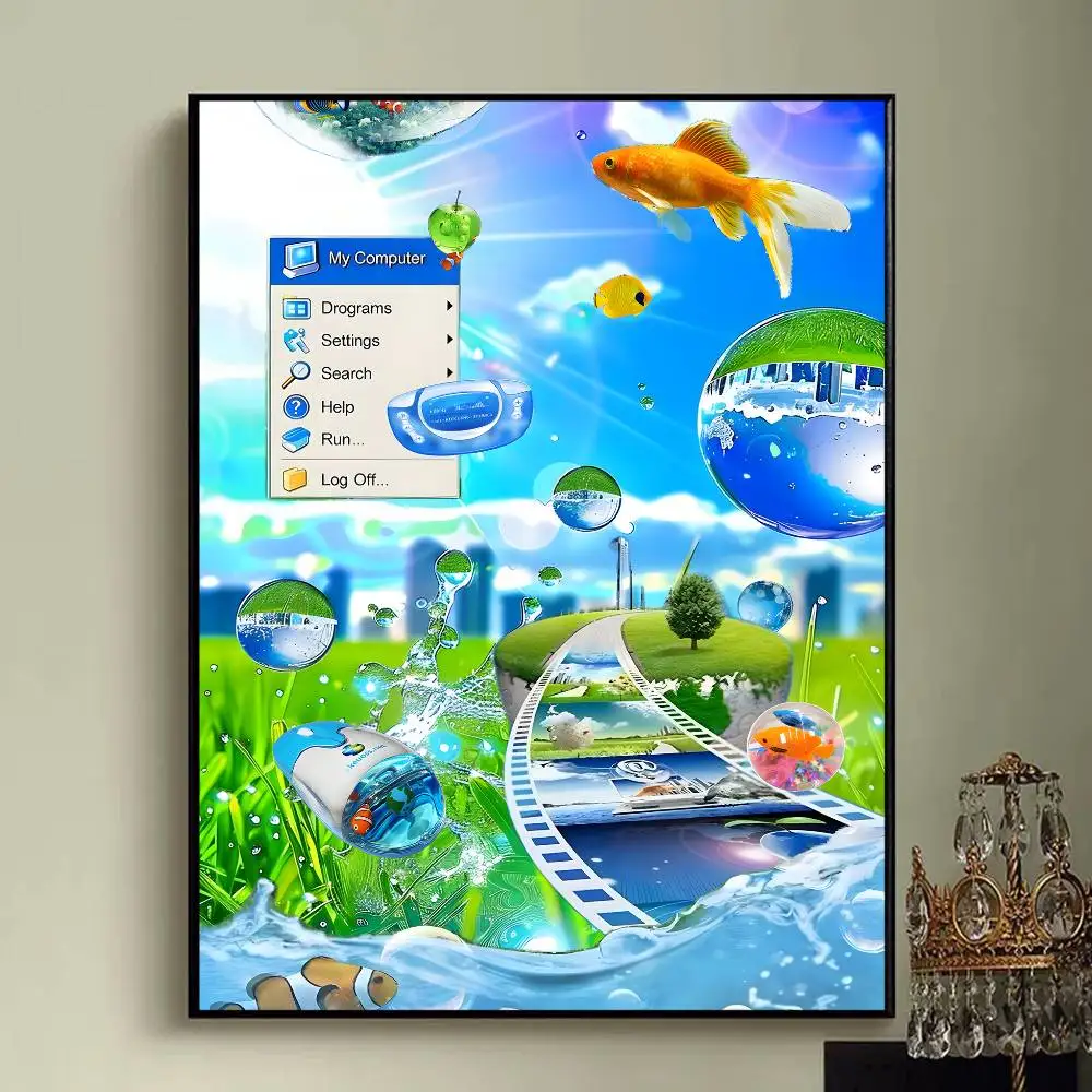 Plakat Frutiger Aero Aqua - nostalgiczna grafika Y2K Niebieski