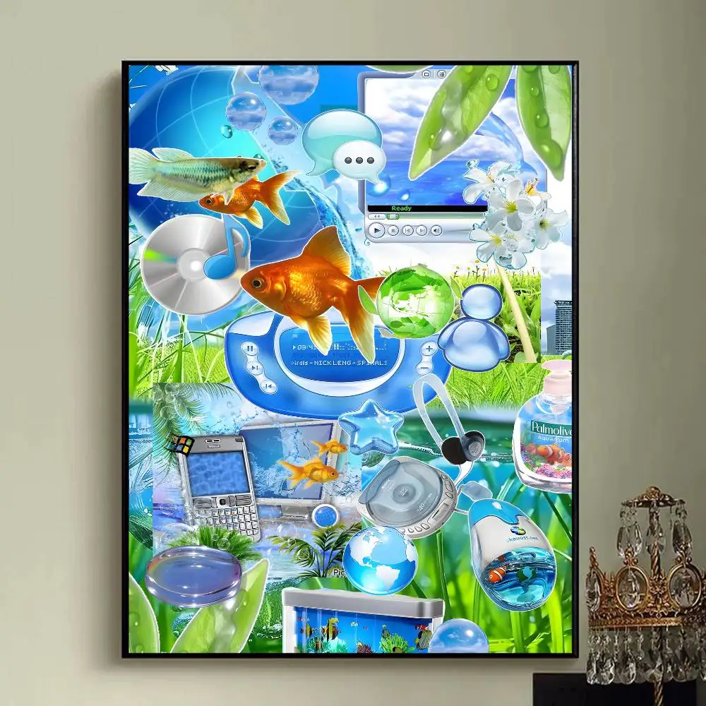 Plakat Frutiger Aero Aqua - nostalgiczna grafika Y2K Szary
