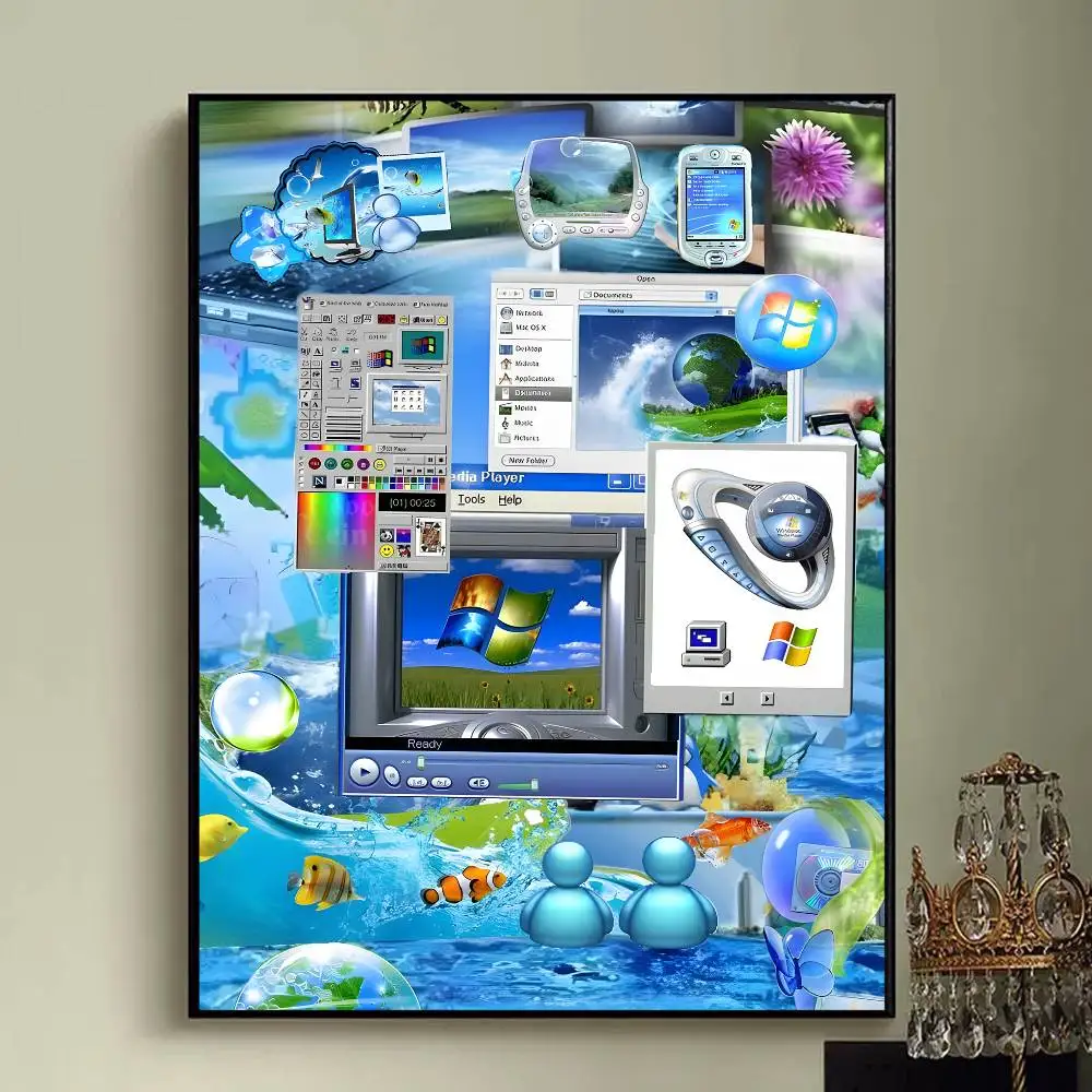 Plakat Frutiger Aero Aqua - nostalgiczna grafika Y2K Złoto