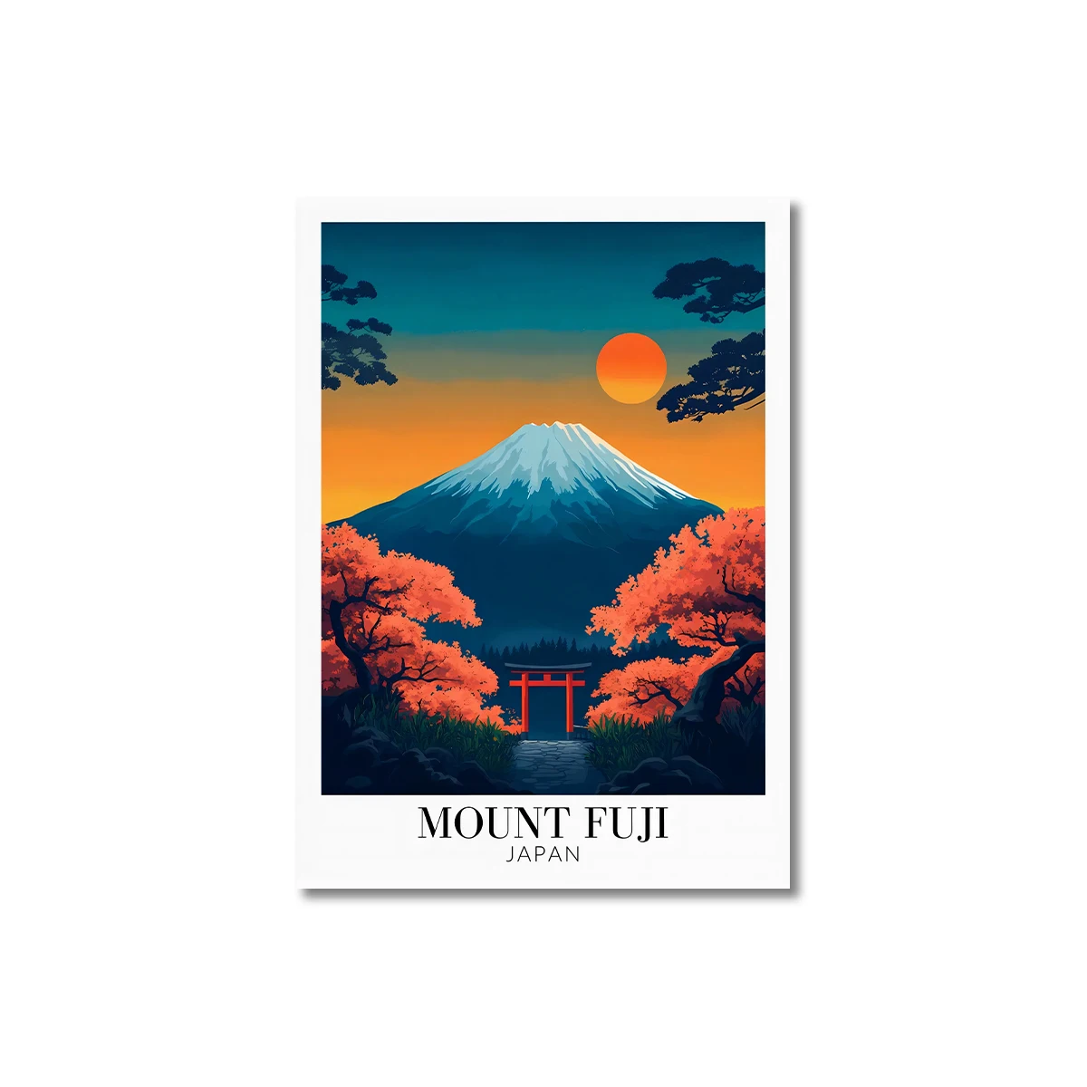 Gora Fudzi i kwiat sliwy - plakat japonski Burgundia