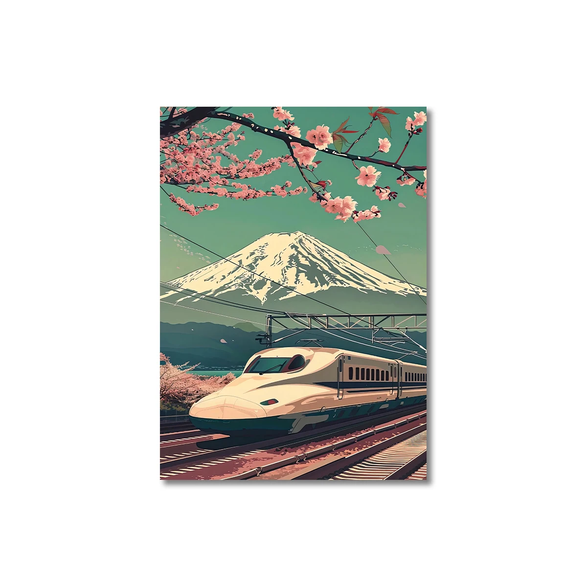 Gora Fudzi i kwiat sliwy - plakat japonski Fioletowy