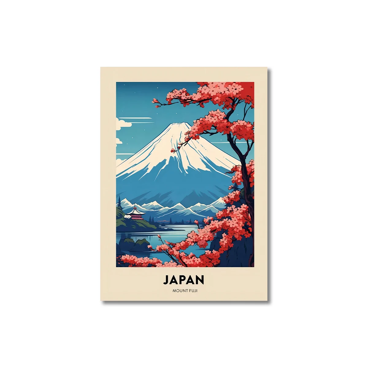 Gora Fudzi i kwiat sliwy - plakat japonski Granatowy