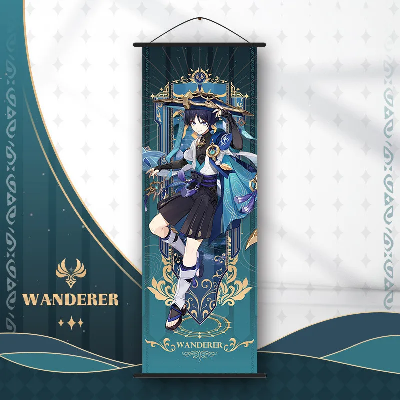 Genshin Impact - plakat na zwoju z postaciami Wanderer