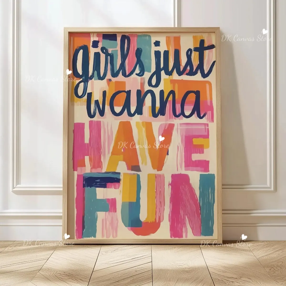 Plakat Girls Just Wanna Have Fun retro Biały