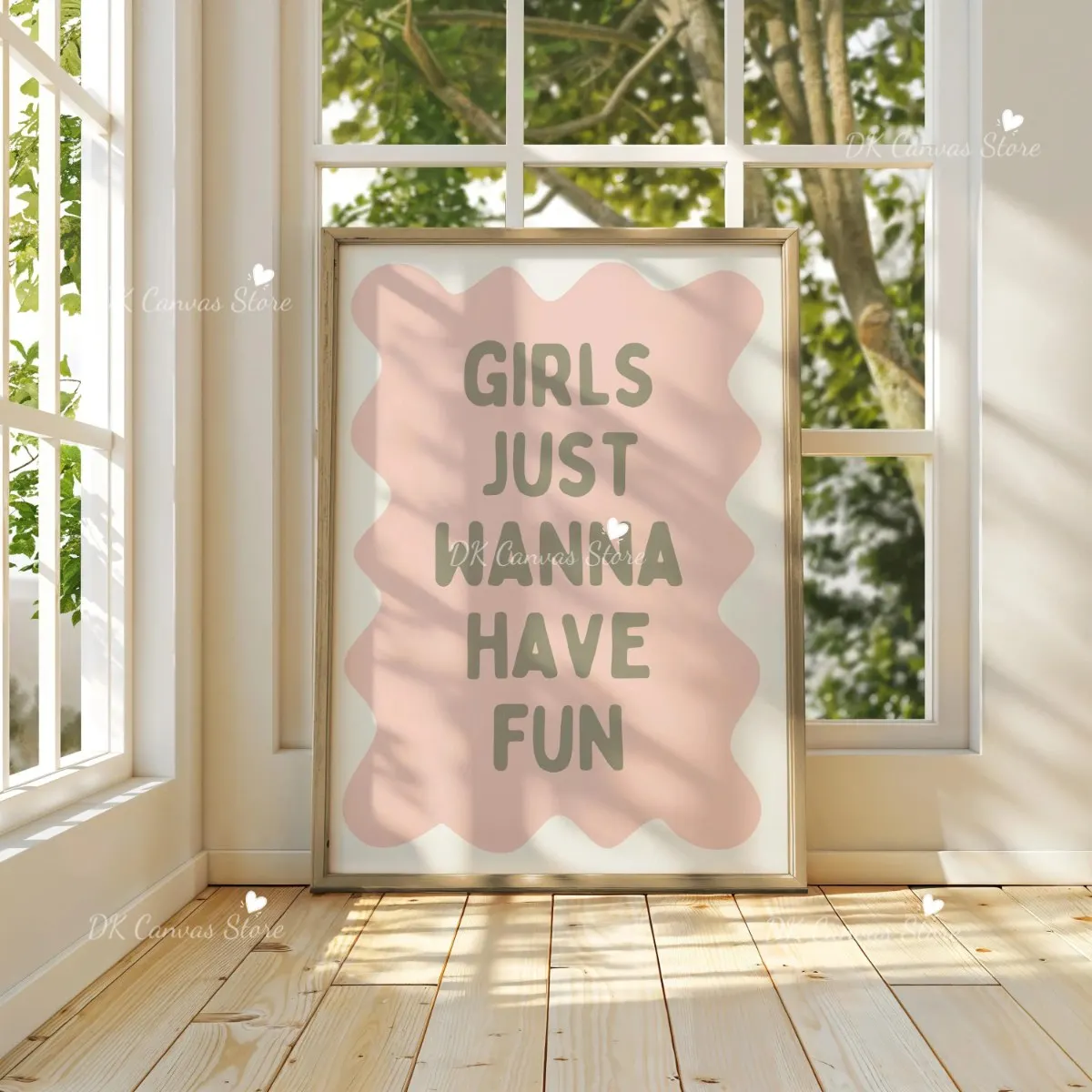 Plakat Girls Just Wanna Have Fun retro Jasnoszary