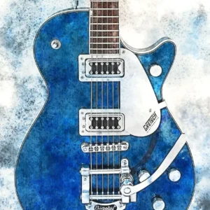 Plakat gitara akwarela retro - muzyka Wzór 1