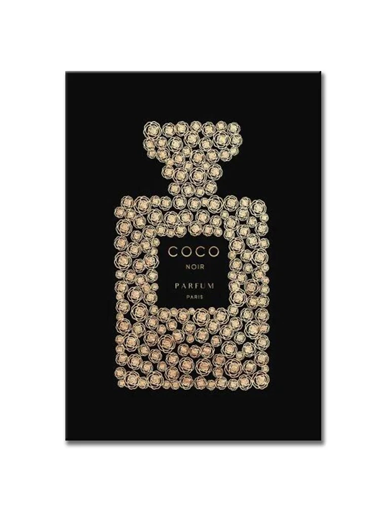 Plakat glamour z perfumami i lwem żółty