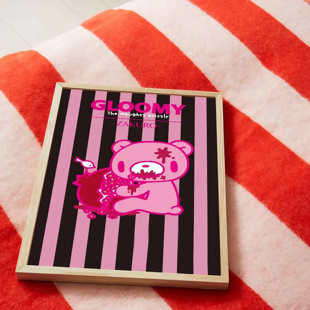 Plakat Gloomy Bear - kreskówkowa grafika vintage Czarny