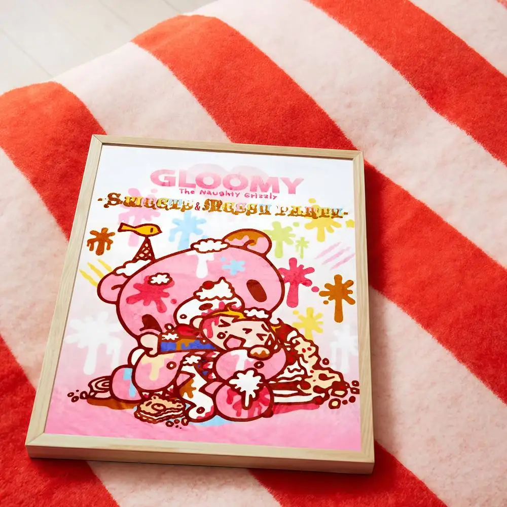 Plakat Gloomy Bear - kreskówkowa grafika vintage Czerwony