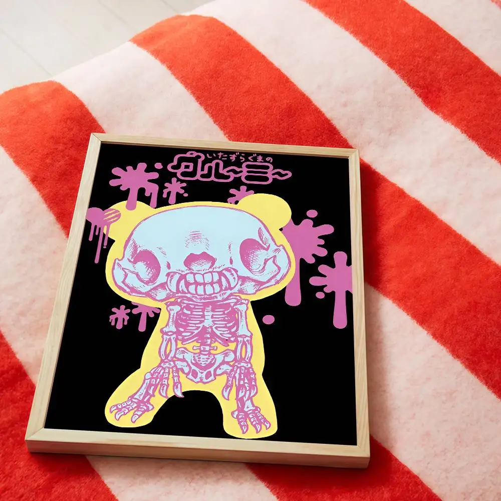 Plakat Gloomy Bear - kreskówkowa grafika vintage Fioletowy