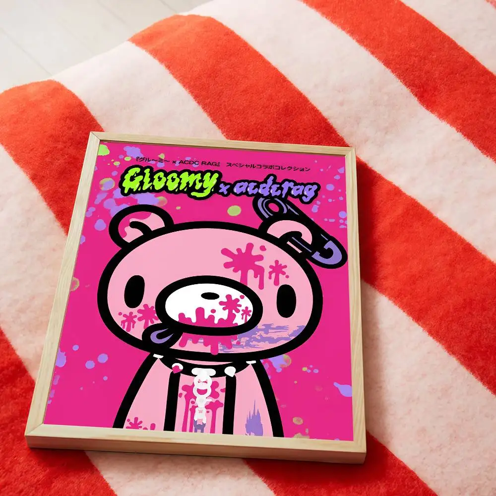 Plakat Gloomy Bear - kreskówkowa grafika vintage Niebieski