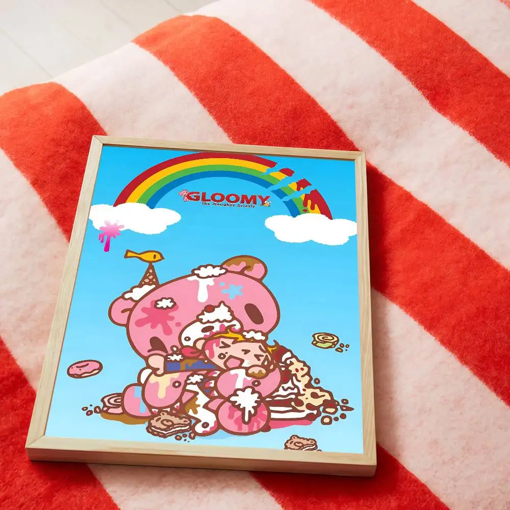 Plakat Gloomy Bear - kreskówkowa grafika vintage Różowy