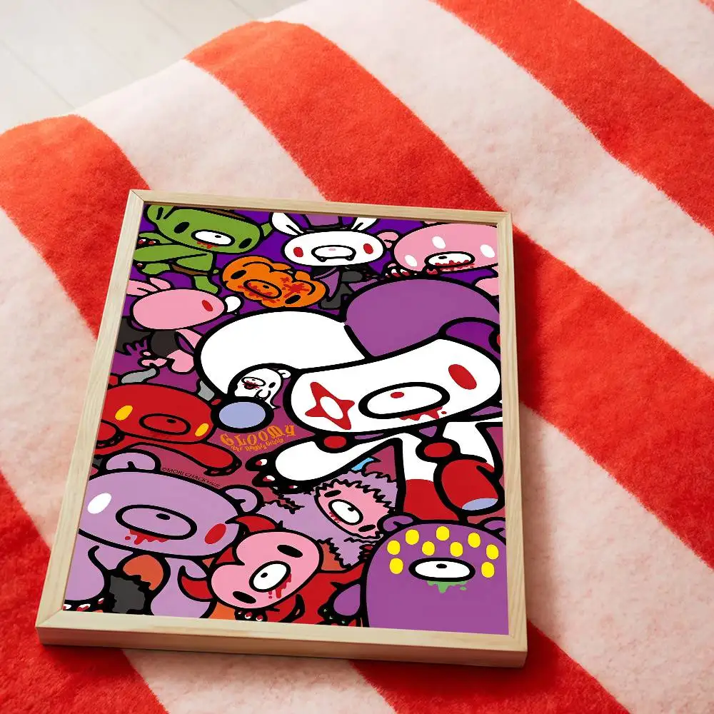 Plakat Gloomy Bear - kreskówkowa grafika vintage Srebrny