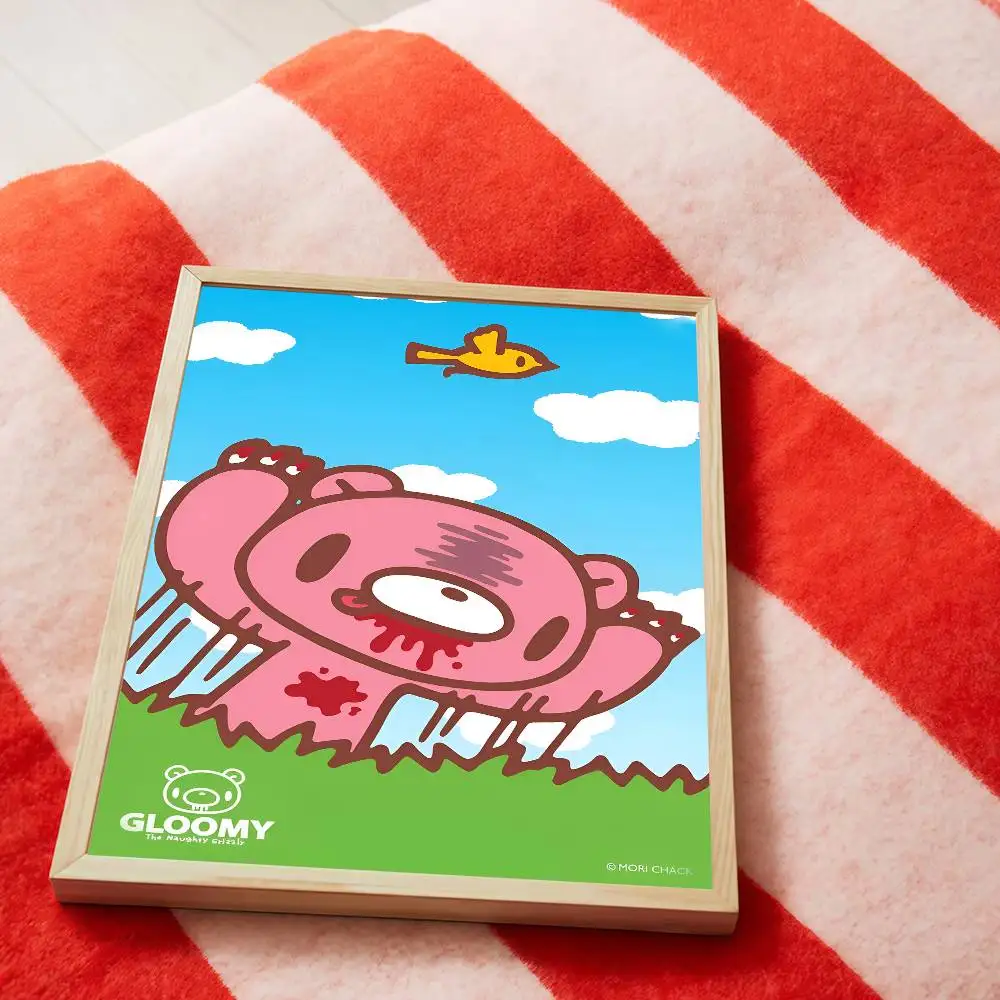 Plakat Gloomy Bear - kreskówkowa grafika vintage Szary