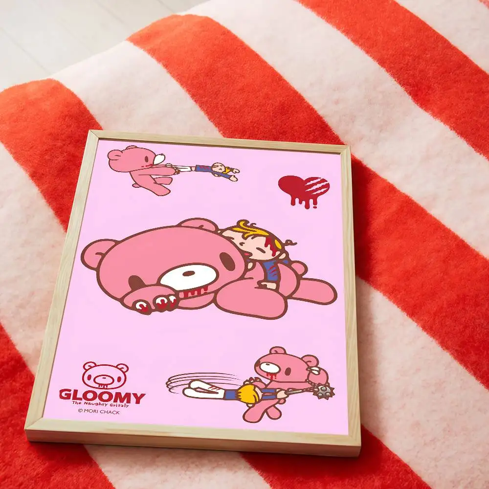 Plakat Gloomy Bear - kreskówkowa grafika vintage Zielony