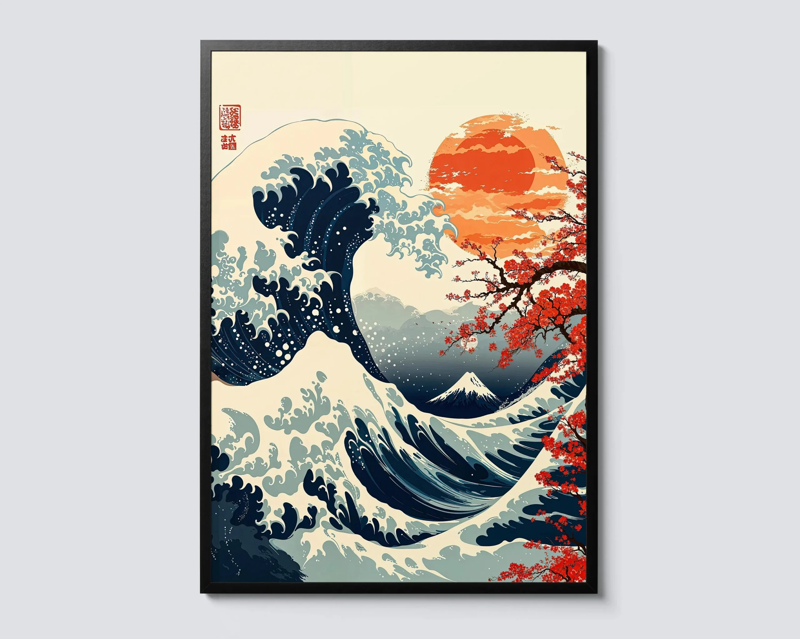 Plakat Góra Fuji o świcie - japoński pejzaż z falą Wzór 4