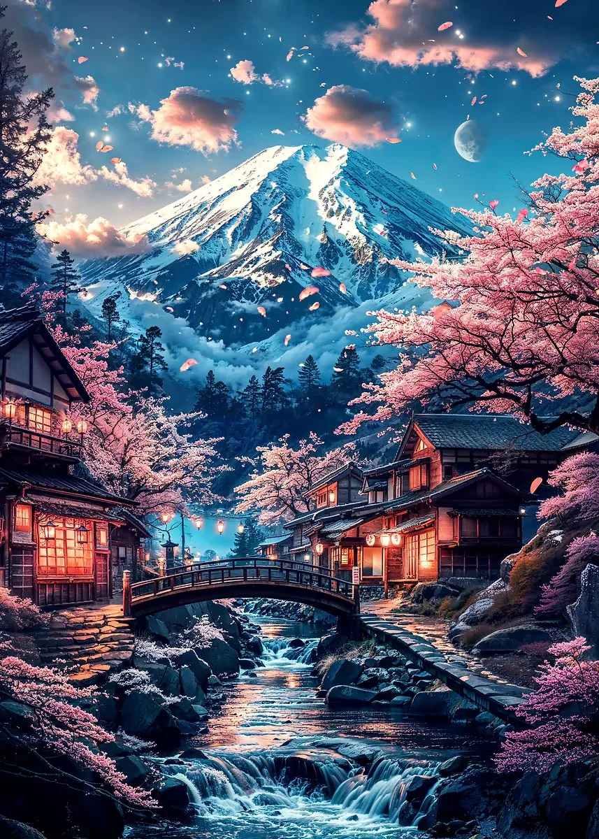 Kwitnąca wiśnia i góra Fuji – plakat japoński Wzór 10