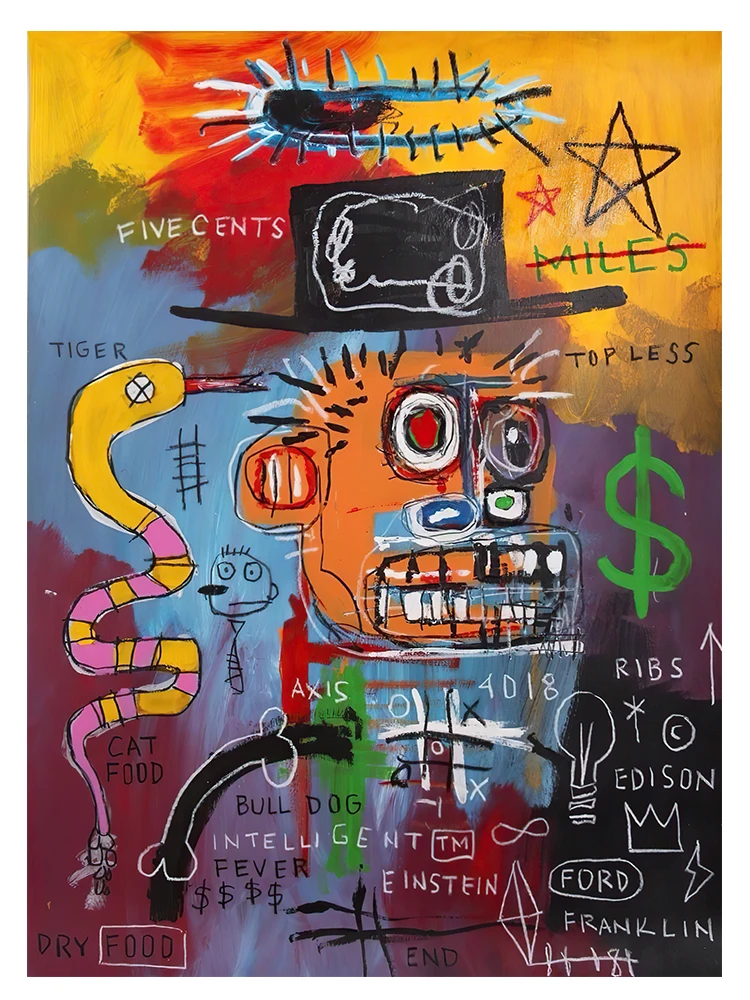 Graffiti w stylu Basquiat - abstrakcyjny plakat na płótnie Wzór 6