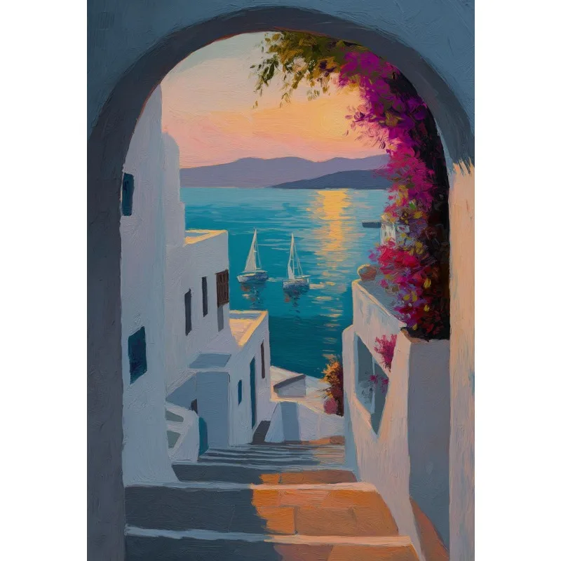 Plakat grecki port i morze Fioletowy/фиолетовый