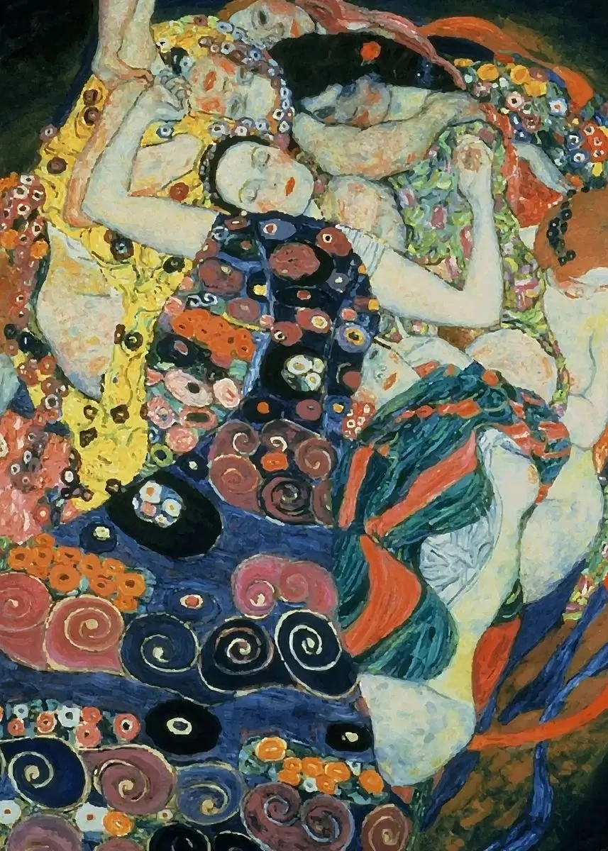 Plakat Gustav Klimt Pocałunek i Drzewo życia Granatowy